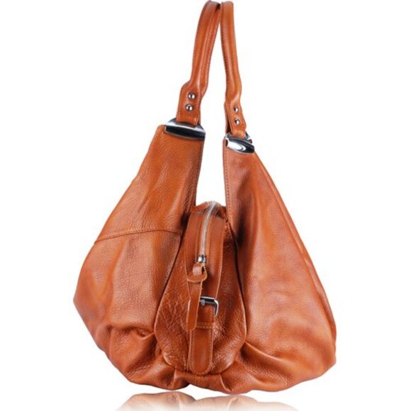 Leather Caramel Tan Unique Hobo Handbag - NEW - Picture 3 of 12